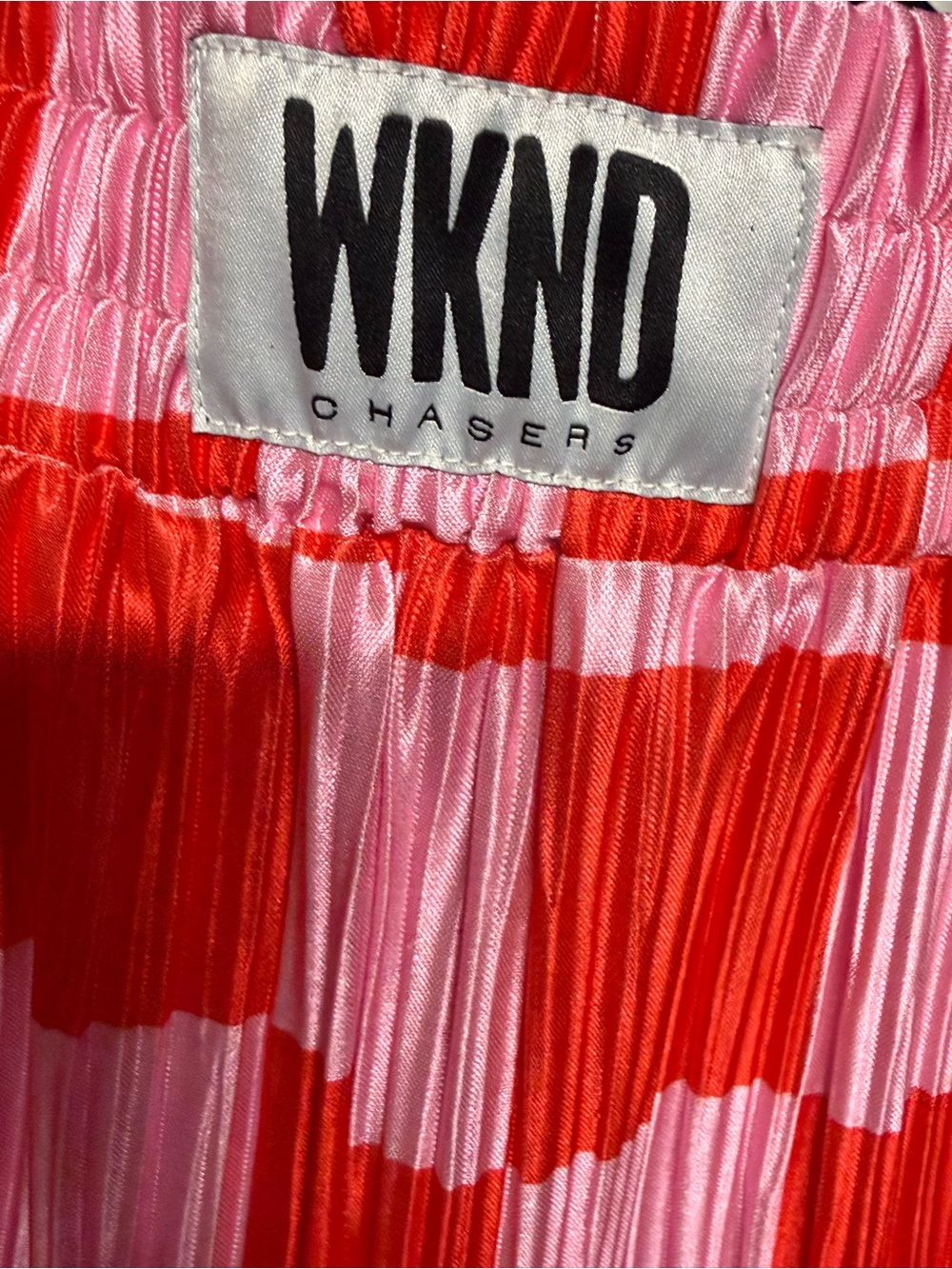 WKND by Chaser Checkered Plisse Pants - Red & Pink 4XL - Picture 6 of 8
